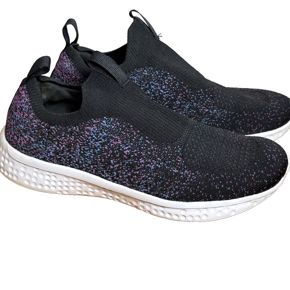 Avia Black Purple Shoes Size 9.5 Memory Foam‎ Streatchy Slip On Breathable Speck